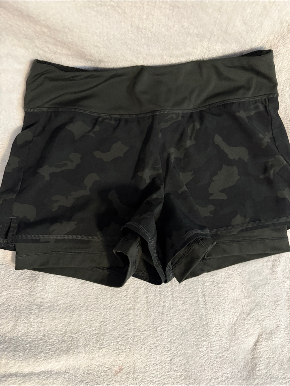 90 Degree By Reflex Dark Olive Camo High-Waist Athletic Shorts